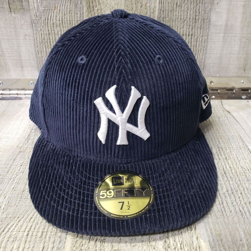 New Era COOPERSTOWN Corduroy York Yankees Hat 59Fifty 7 1/2 Fitted Cap Navy NEW